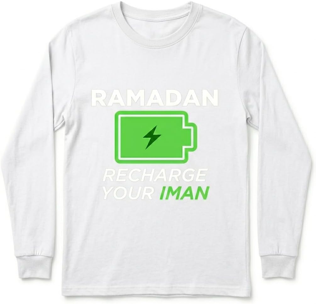 CRAZYDAISYWORLD Comfortable Ramadan T-Shirt for Mosque Visits, Taraweeh Prayers & Family Iftar Gatherings - Long Sleeve White