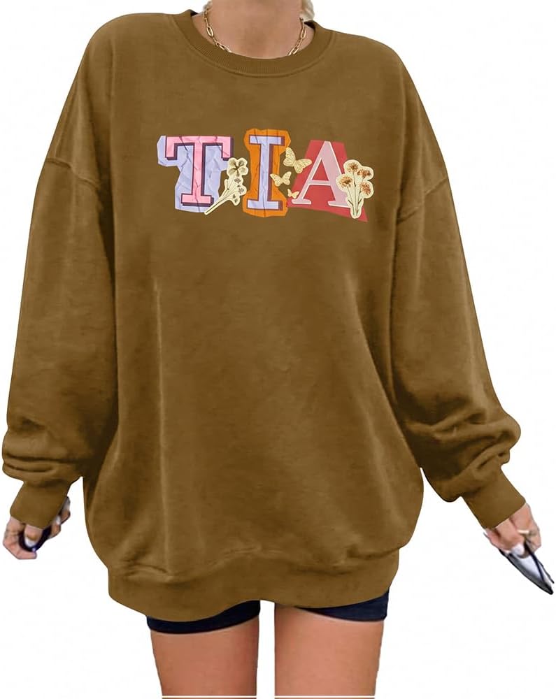 MOUSYA Aunt Sweatshirt for Women Auntie Pullover Top Tia Long Sleeve Shirt - Tia-brown