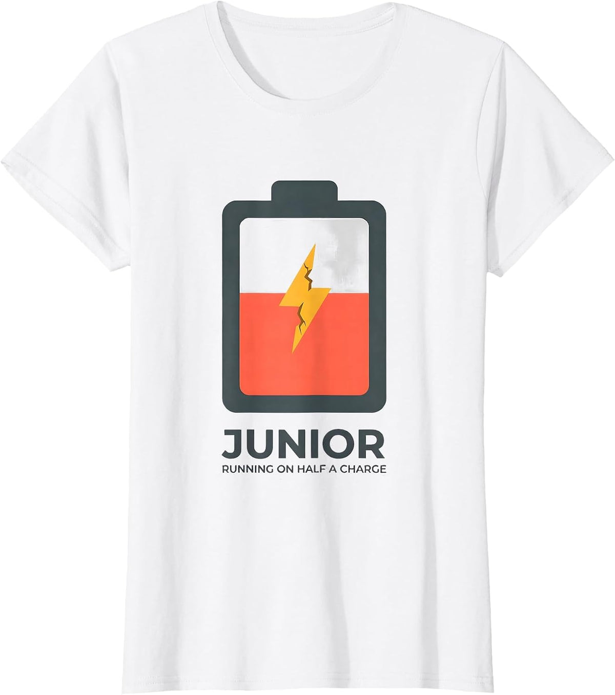 Women's Junior: Running On Half A Charge Funny College Student Gift T-Shirt - White