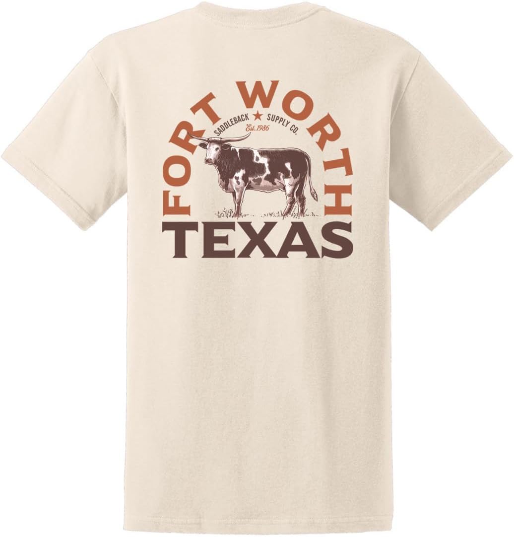 Saddleback Supply Men's Short Sleeve Heavy T-Shirt Collection - Natural \/ Texas Longhorn Logo