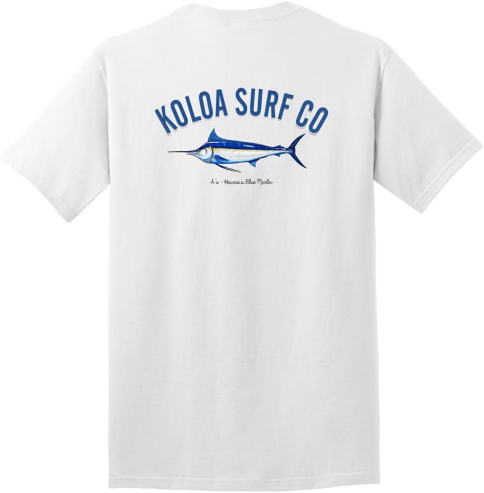 Koloa Surf Mens Graphic Heavyweight Cotton Tees in Reg Big and Tall - White With Blue Marlin Design