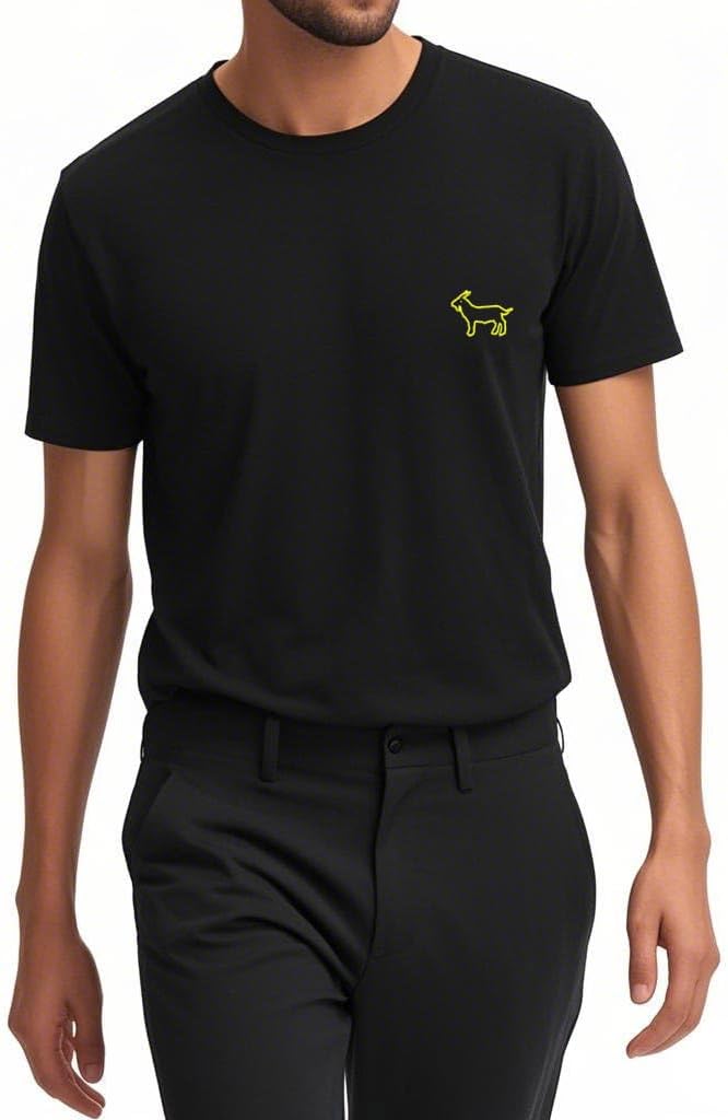 Men's Classic T Shirts Goat Embroidered Short Sleeve Casual T-Shirts for Men - Black