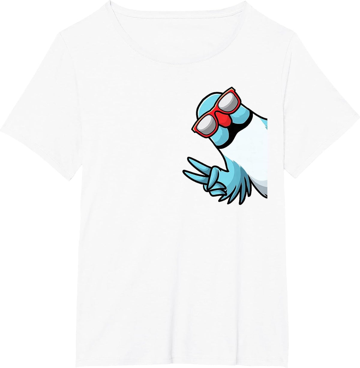 Blue Indian Ringneck Bird Parrot from Side with Sunglasses T-Shirt - White