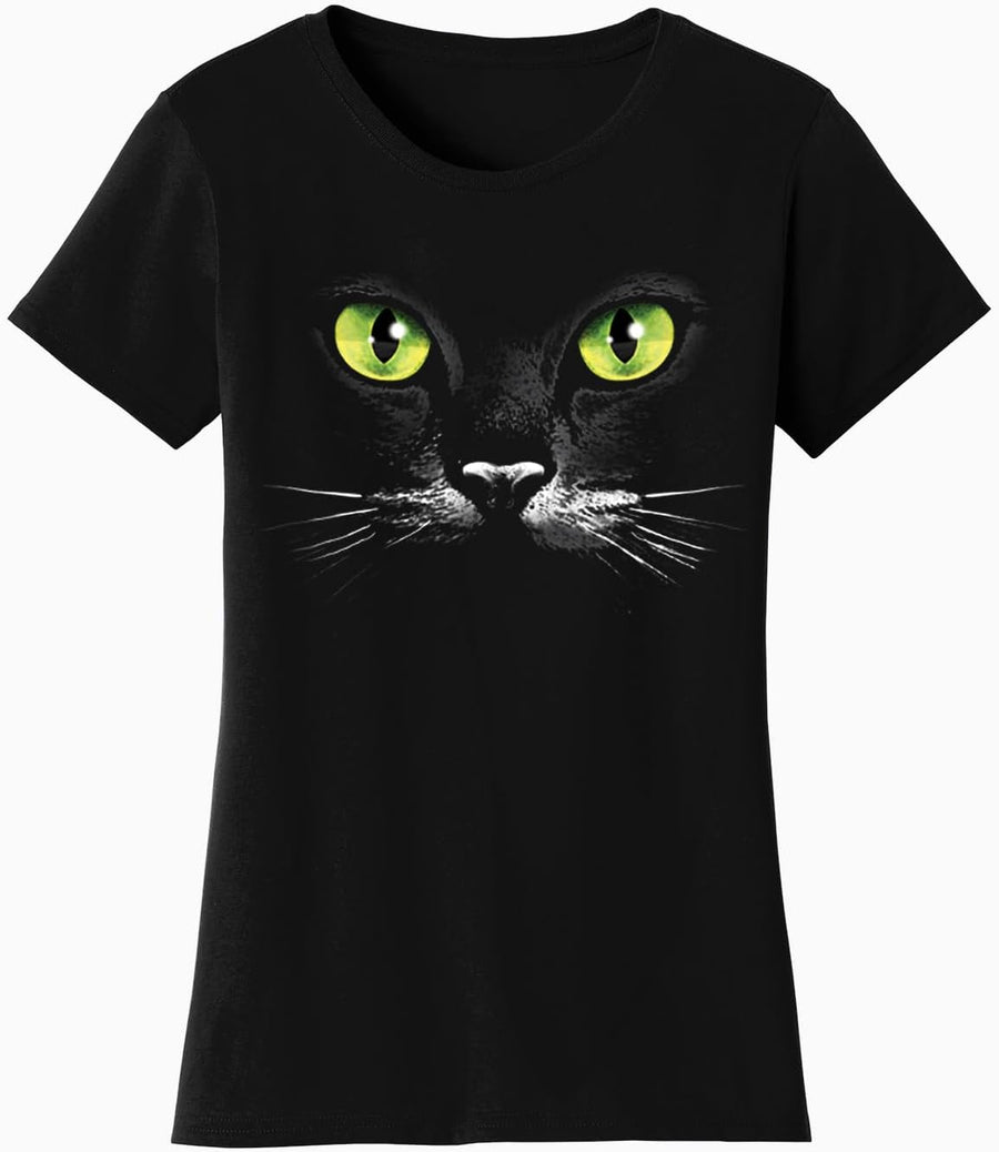 Womens Black Cat Eyes Short-Sleeve T-Shirt - Black