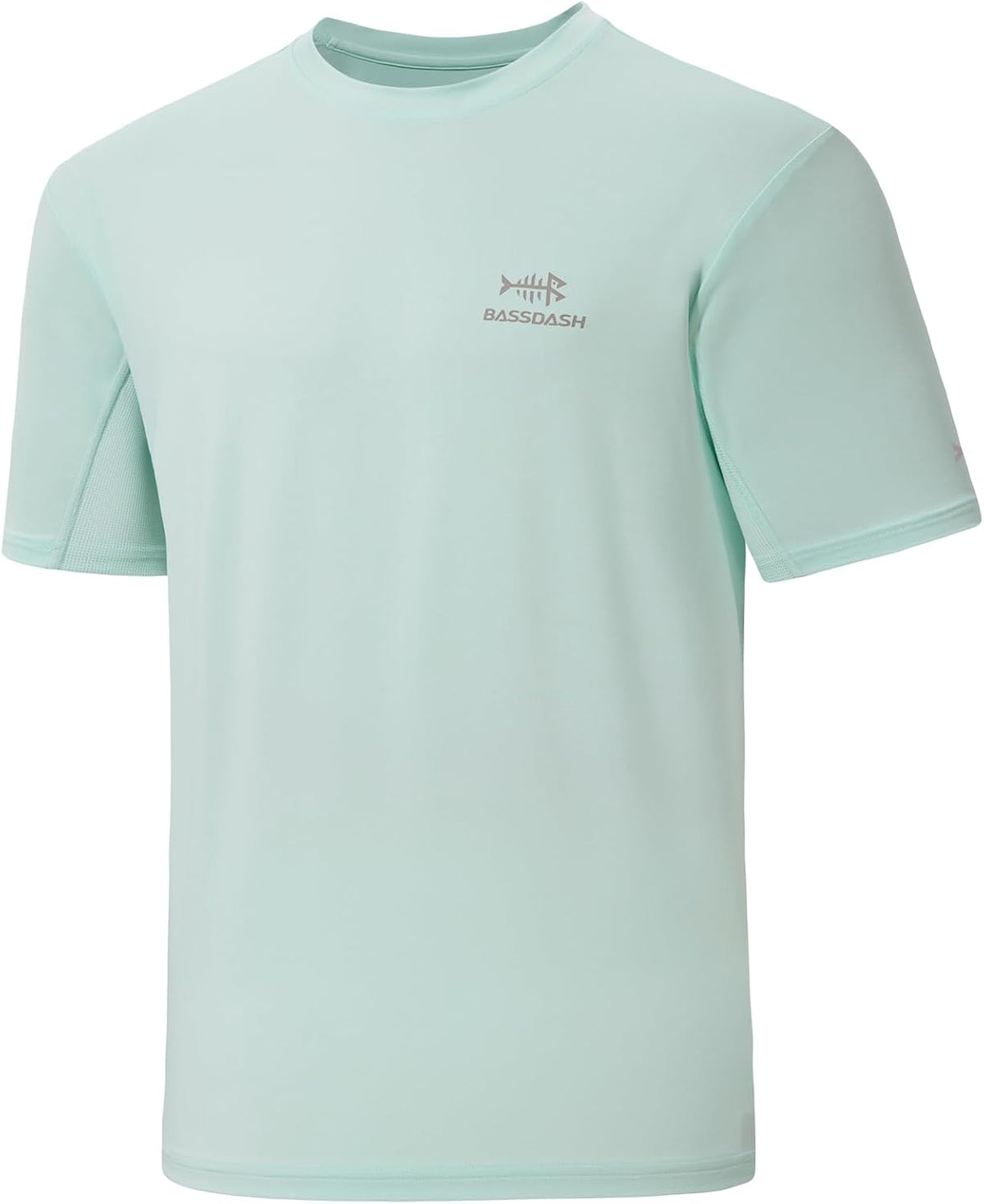BASSDASH Men’s UPF 50+ Sun Protection Fishing Shirt Short Sleeve UV T-Shirt - Pastel Teal\/Grey Logo
