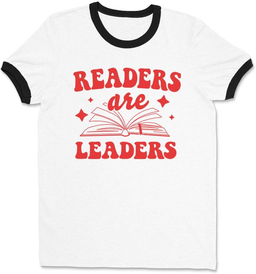 Readers are Leaders Ringer Tee Shirt Unisex - White\/Black