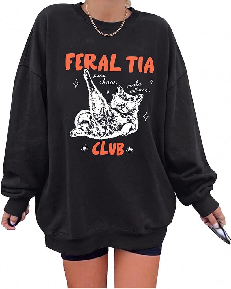 MOUSYA Aunt Sweatshirt for Women Auntie Pullover Top Tia Long Sleeve Shirt - Tia-black