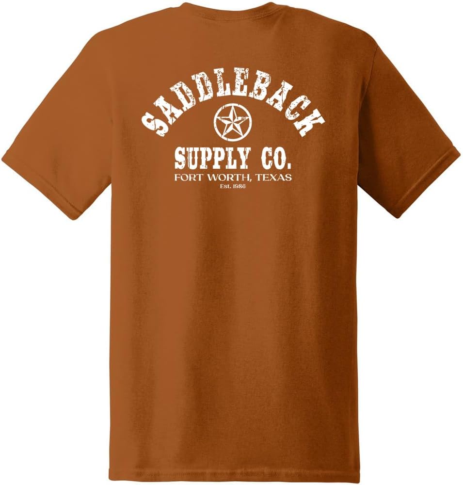 Saddleback Supply Men's Short Sleeve Heavy T-Shirt Collection - Texas Orange \/ White Lone Star Logo