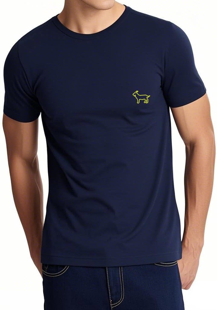 Men's Classic T Shirts Goat Embroidered Short Sleeve Casual T-Shirts for Men - Navy