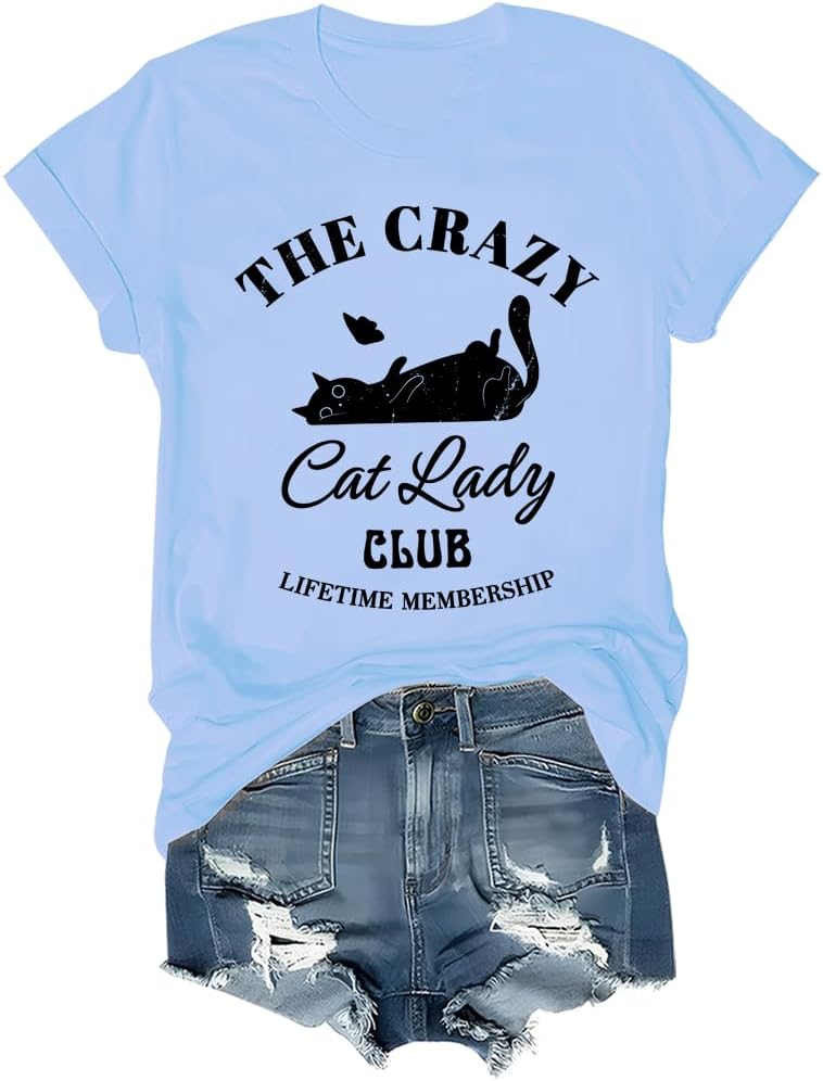 The Crazy Cat Lady Club T-Shirt Crazy Cat Lady Shirt - Crew Neck Carolina Blue-rn