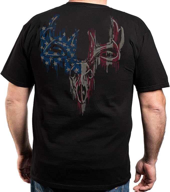 Bone Head Outfitters Flag Skull-Quality Softspun Cotton Whitetail Deer Monster Buck Patriotic Hunting T-Shirt - Black