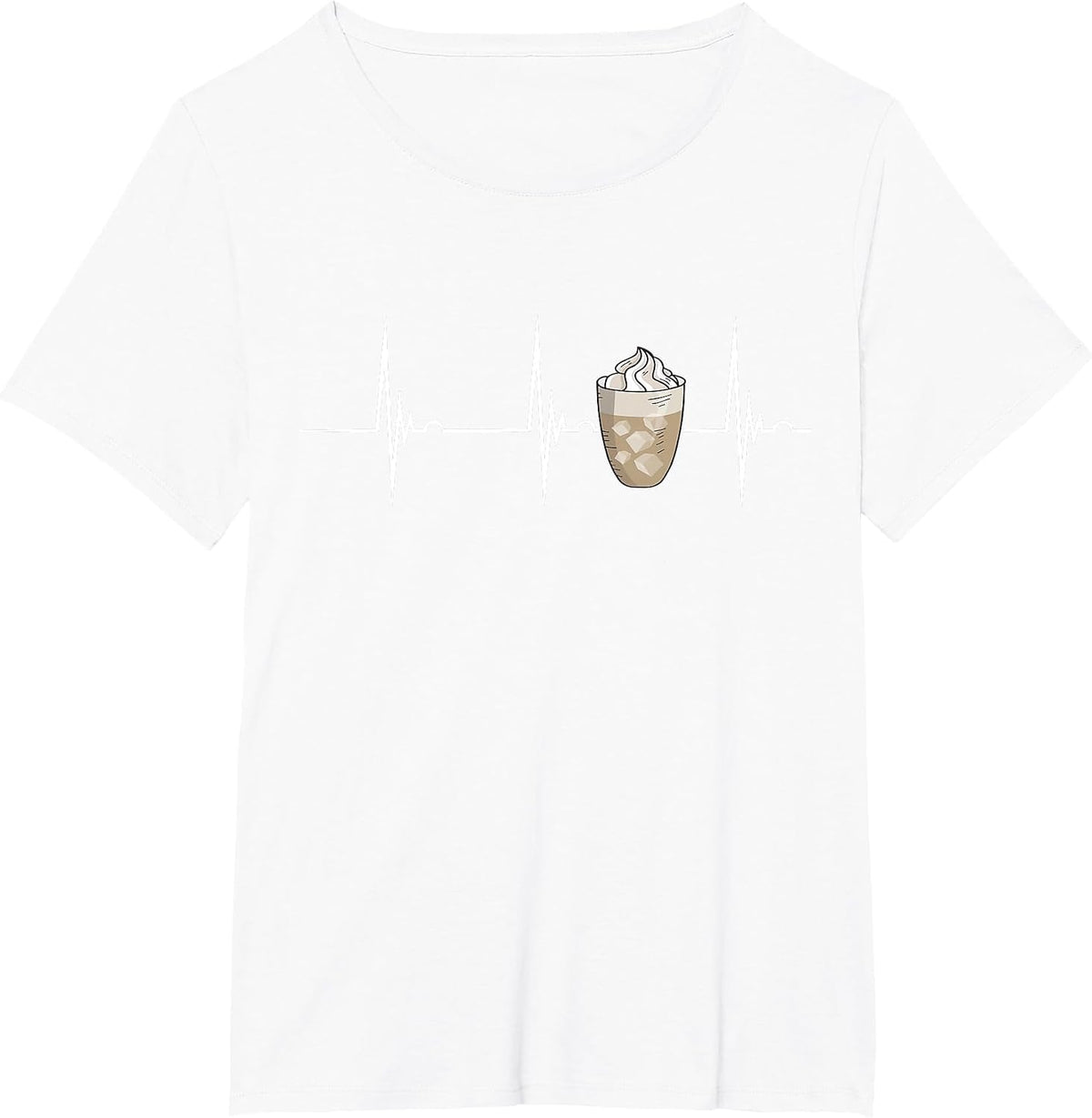 Iced Coffee Lover Heartbeat EKG Pulse Coffee Cup Cappuccino T-Shirt - White