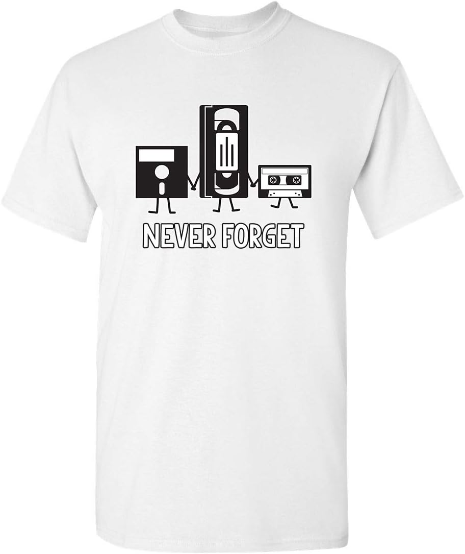 Never Forget Shirt Retro Floppy Disk VHS Cassette Funny Graphic Unisex Tee - White