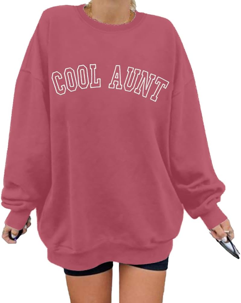 MOUSYA Aunt Sweatshirt for Women Auntie Pullover Top Tia Long Sleeve Shirt - Dark Pink