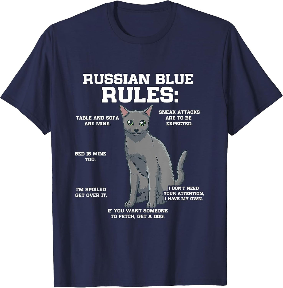Funny Cat Owner Russian Blue Cat Rules T-Shirt - Navy Blue