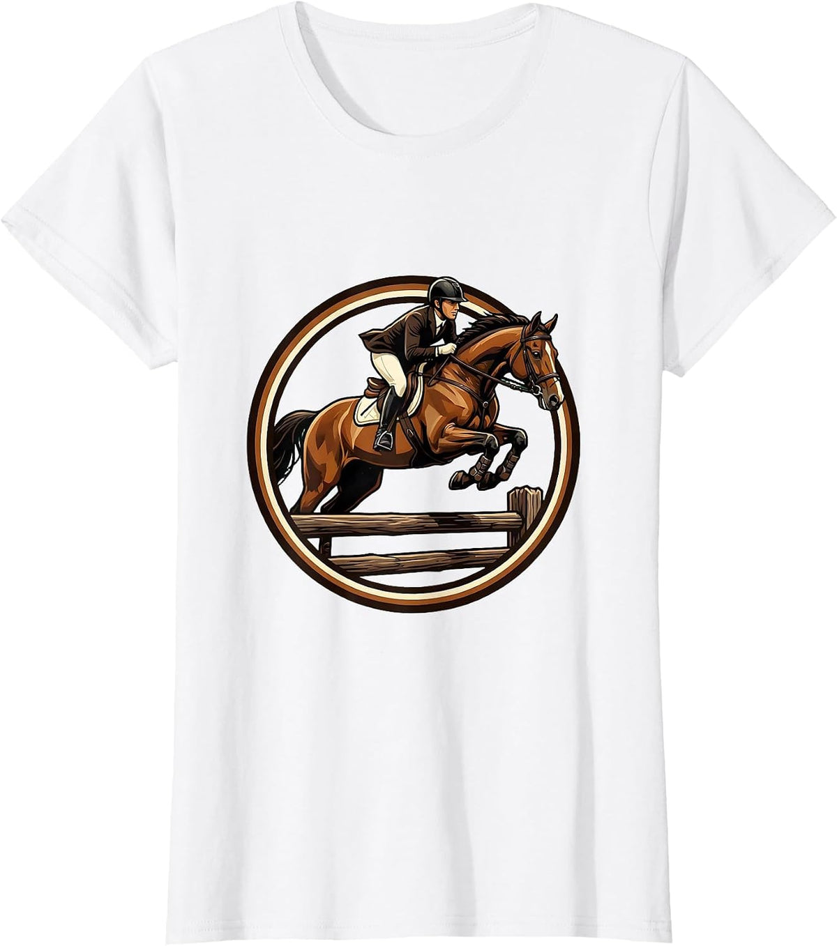 Equestrian Show Jumping Horse and Rider Graphic T-Shirt - White