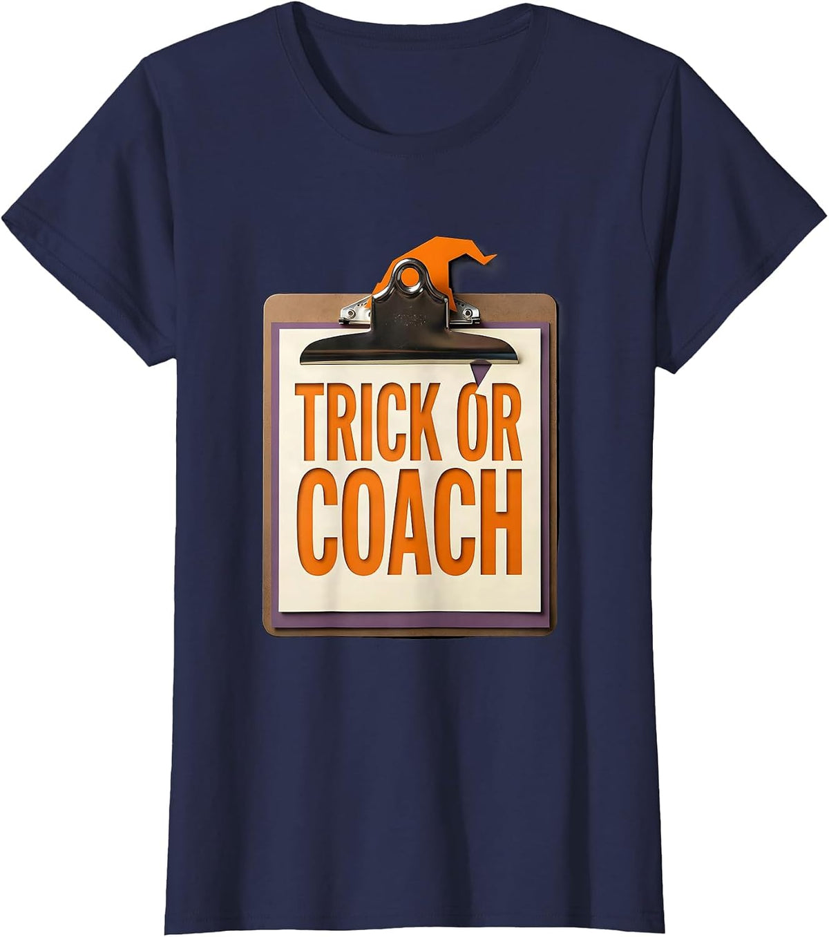 Women's Trick Or Coach Paper Cutout Teacher Halloween Costume Pun T-Shirt - Navy Blue