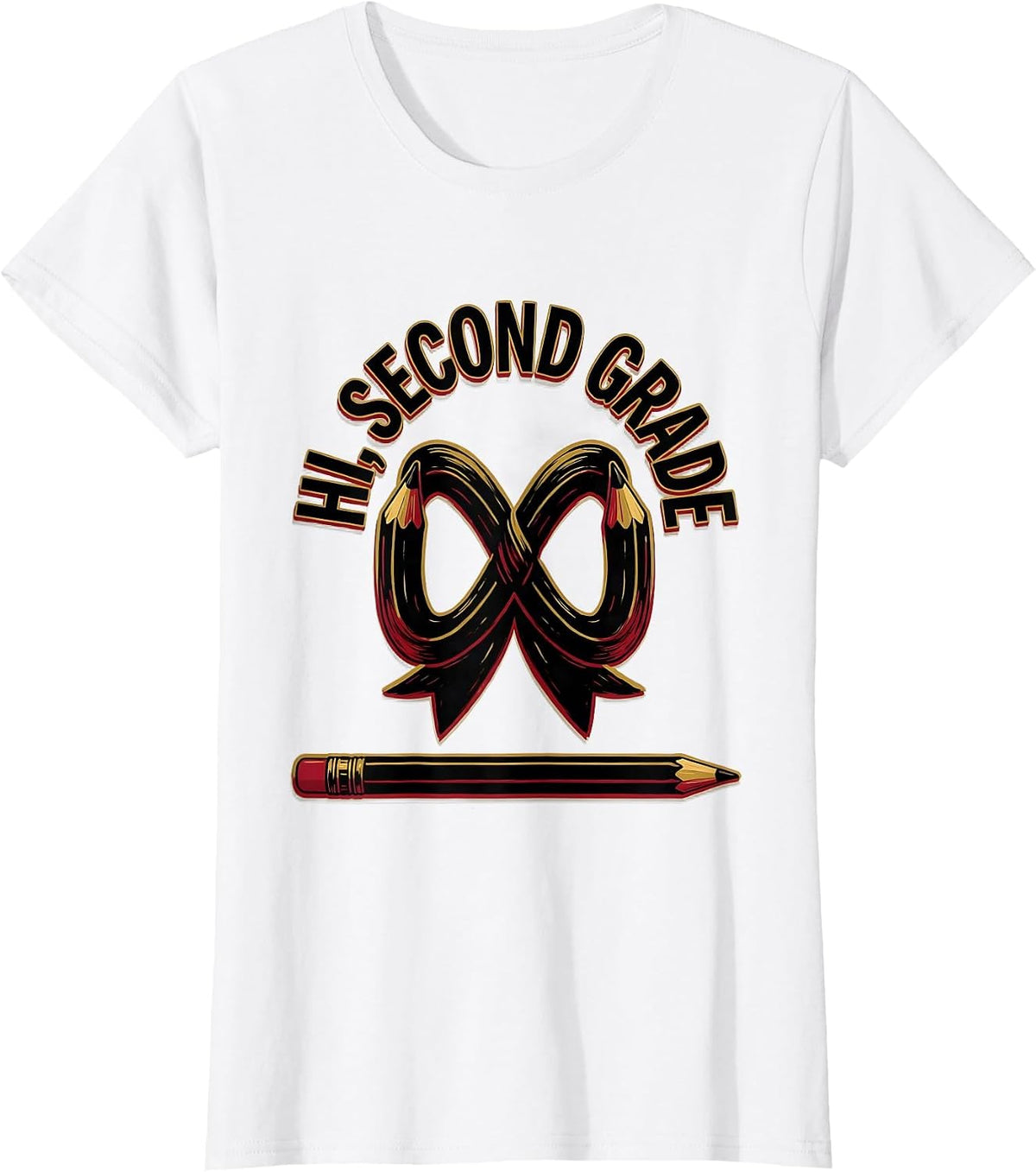 Women's Hi, Second Grade Cute Coquette Bow Back to School Teacher T-Shirt - White