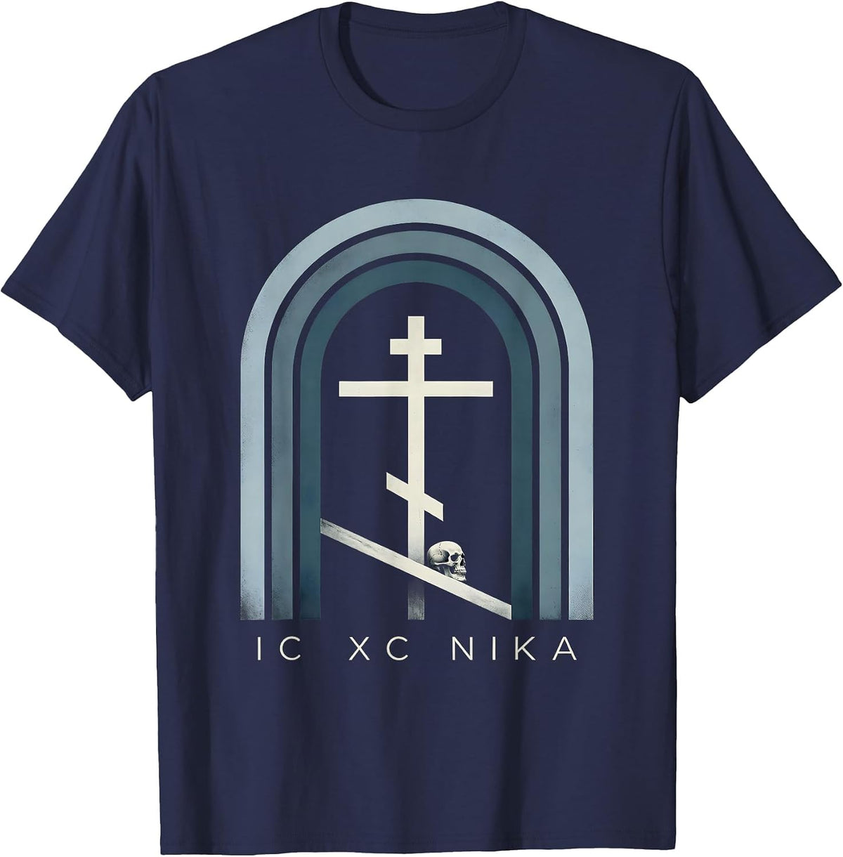 Men's IC XC NIKA Tactile Monochrome Eastern Orthodox Cross T-Shirt - Navy Blue