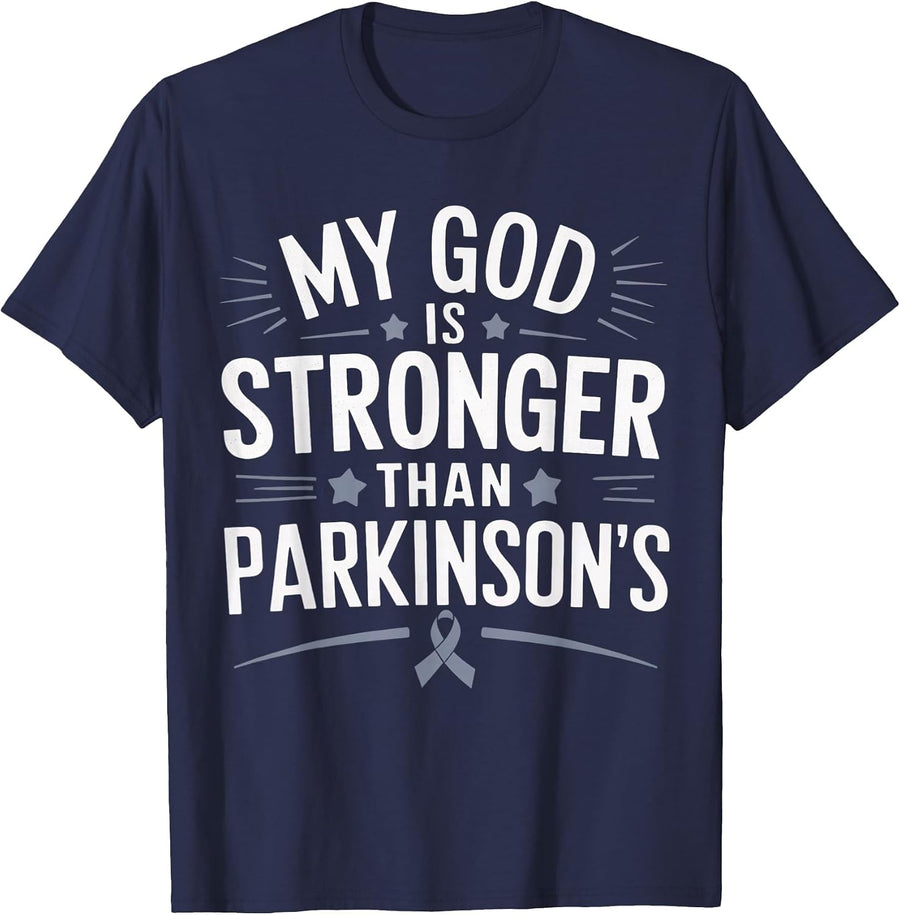 My God is Stronger Than Parkinson's Awareness Hope Family T-Shirt - Navy Blue