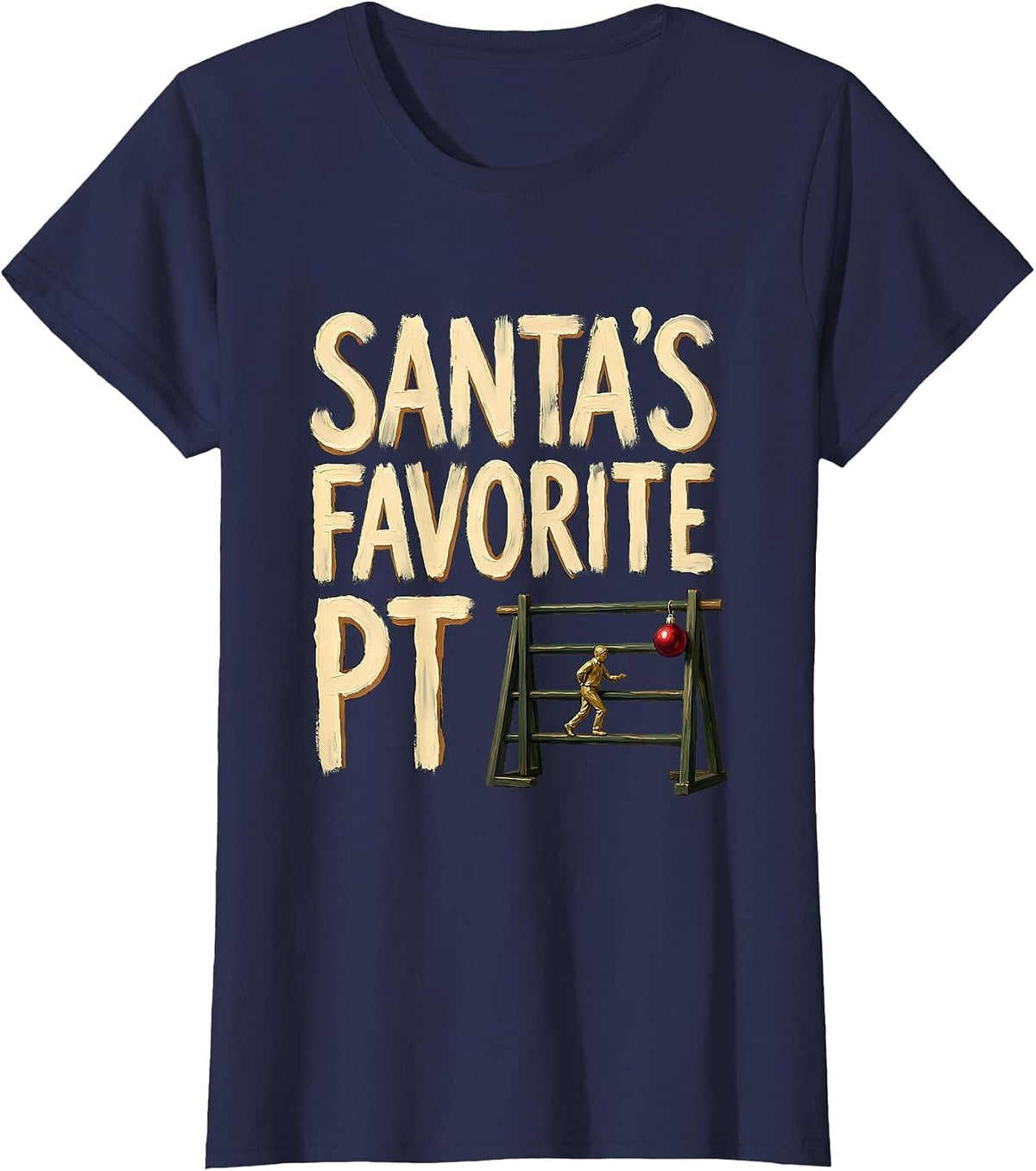 Women's Santa's Favorite PT Funny Physical Therapy Christmas Humor T-Shirt - Navy Blue