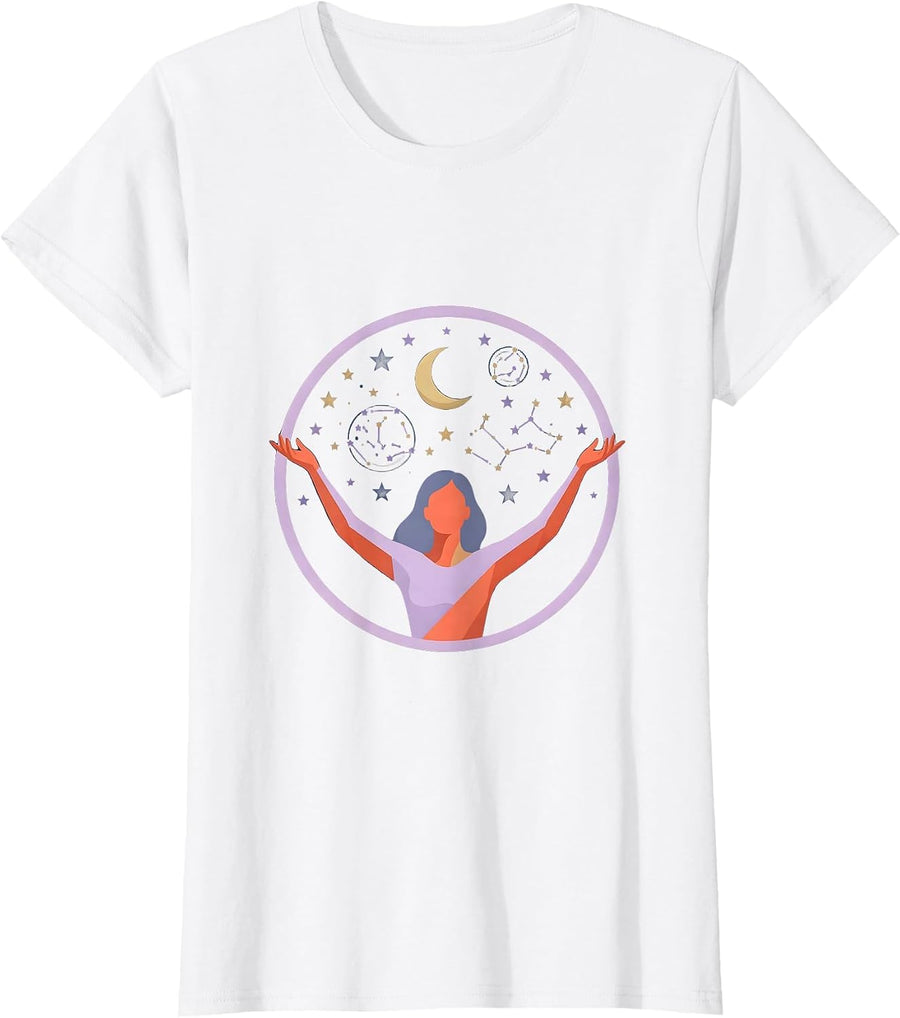 Women's Autism Awareness Night Sky Outstretched Arms Design T-Shirt - White