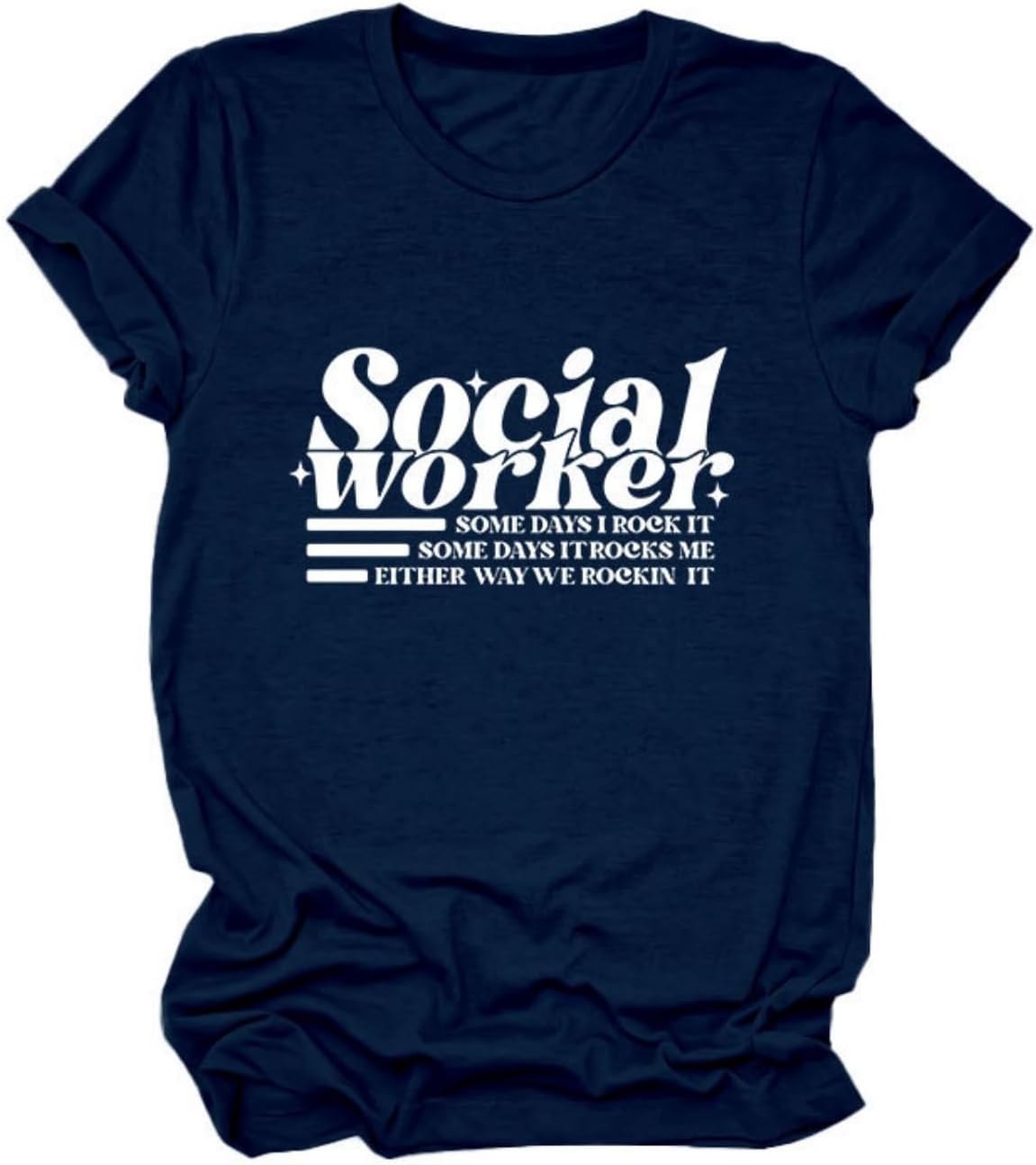 Social Worker Tshirt Women Retro Mental Health Crewneck Graphic Shirt Social Work Month Casual Short Sleeve Tees Tops - Navy