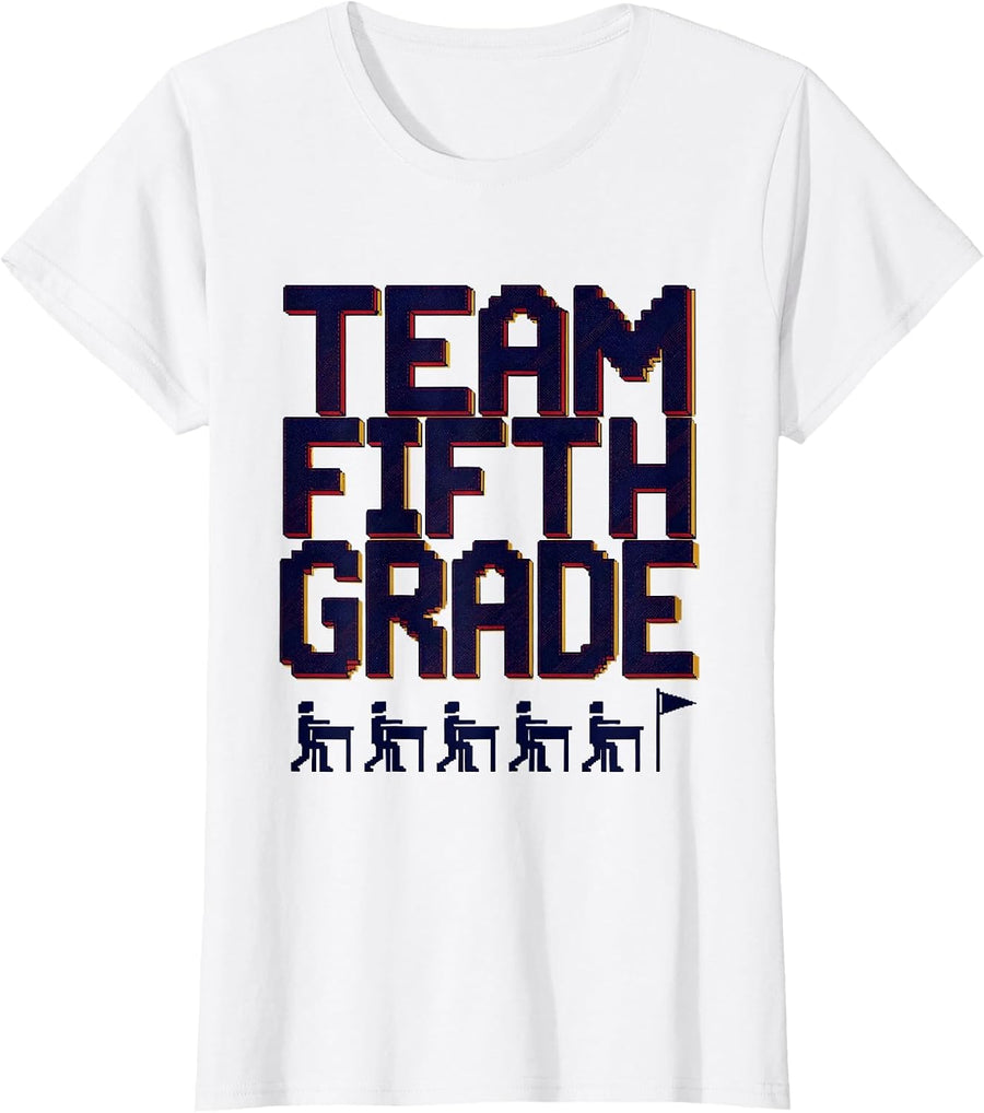Women's Team Fifth Grade Pixel Art Back To School Student Teacher T-Shirt - White