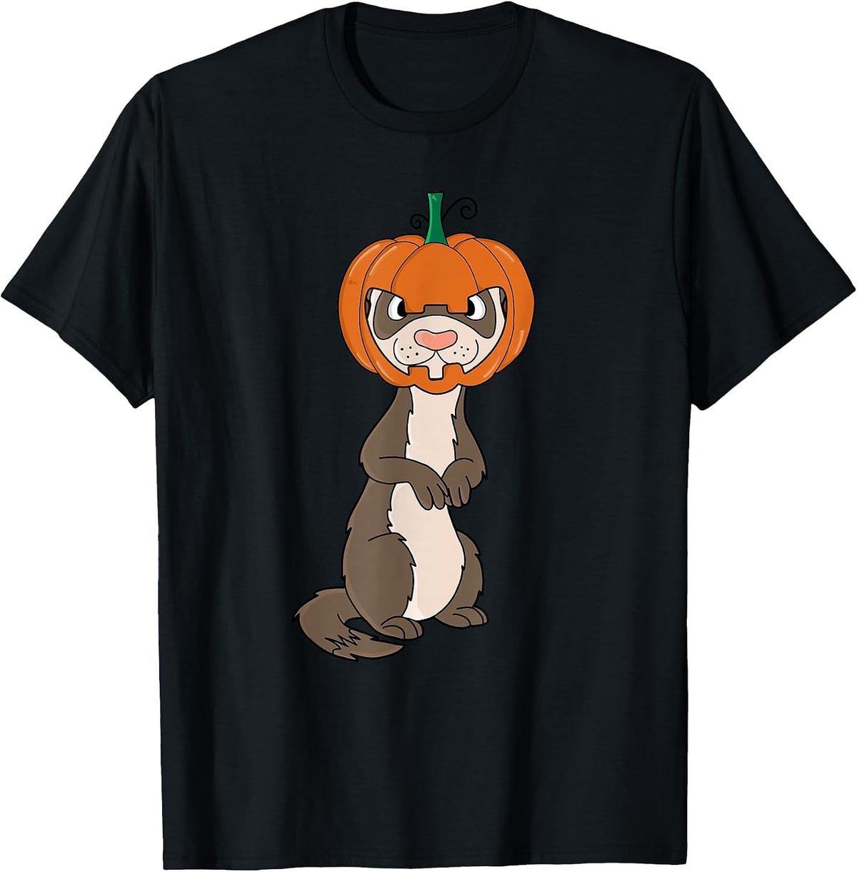 Funny Ferret with Pumpkin Helmet Halloween Costume T-Shirt - Black