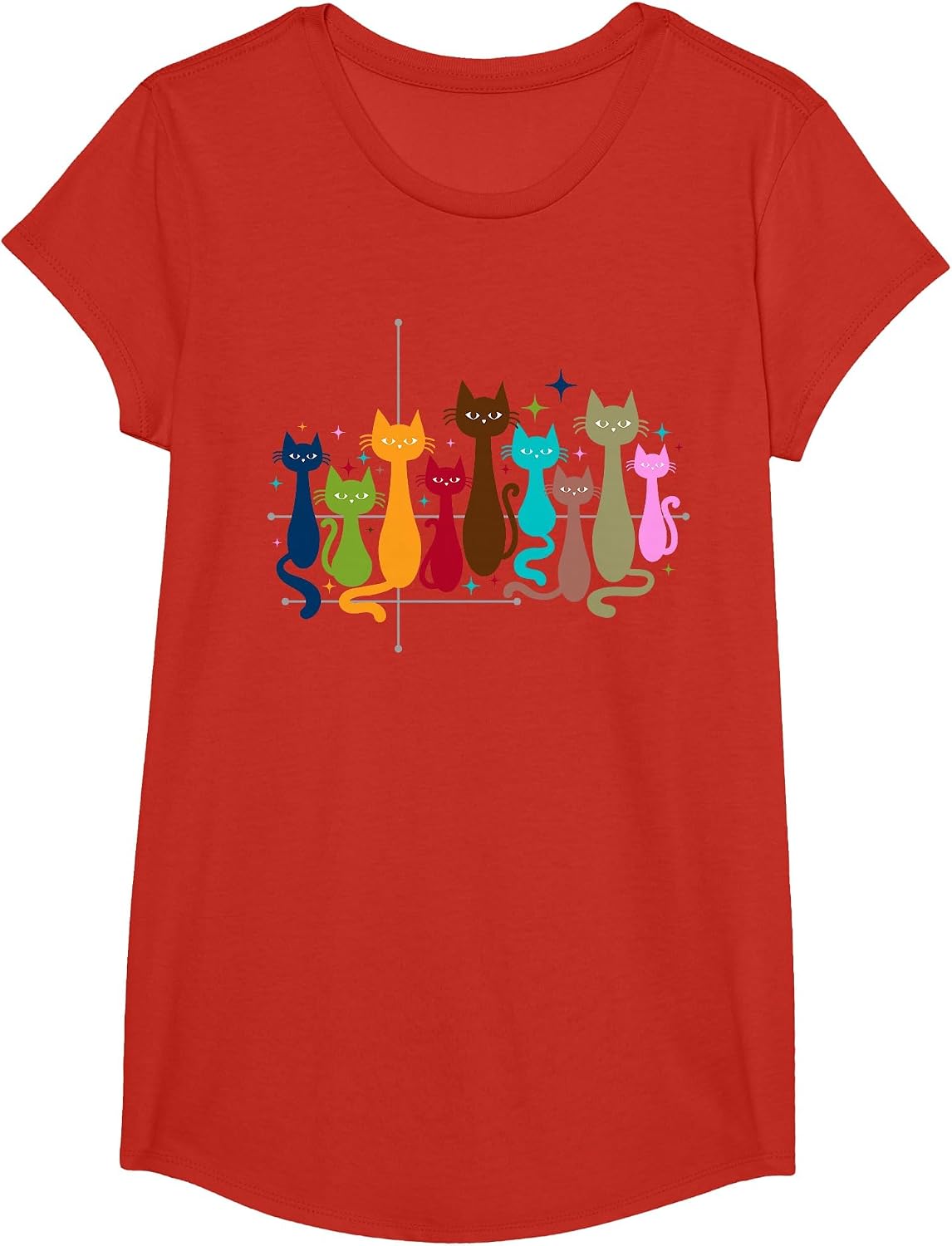 Classic Art Kitten Lover Vintage Artwork Cute Cat T-Shirt - Girls Red