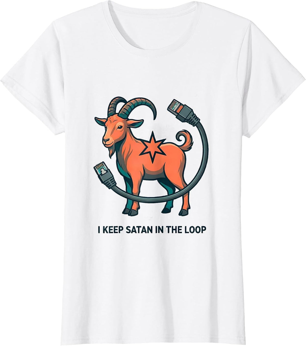 I Keep Satan In The Loop Occult Gothic Satanic Goat Dark T-Shirt - White