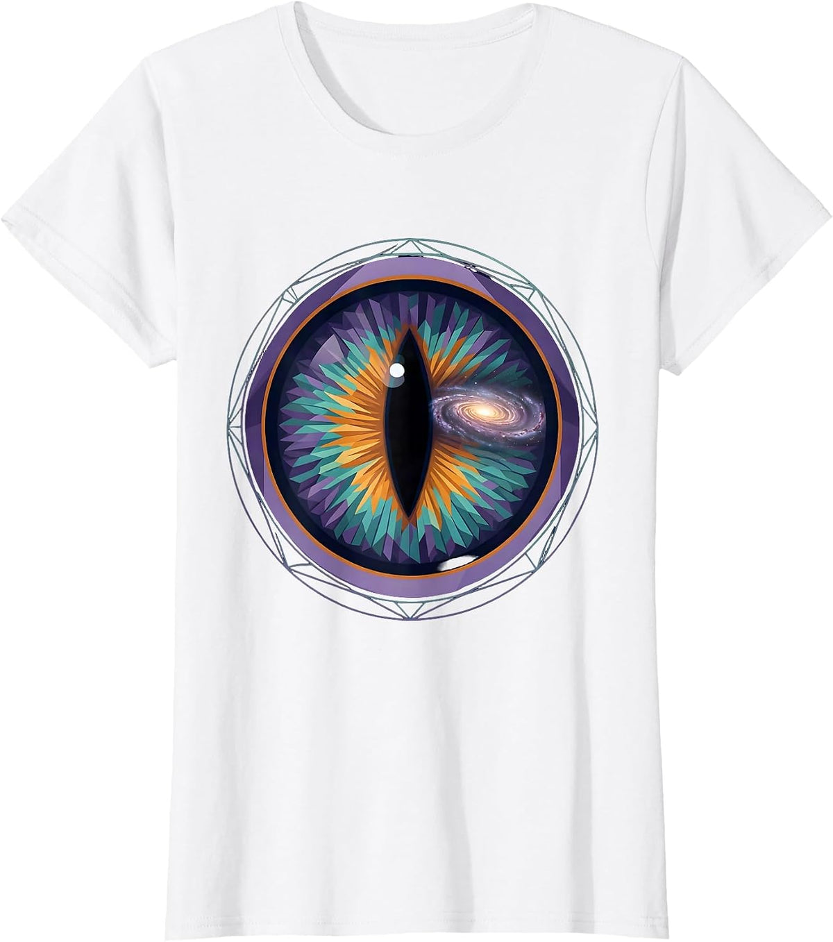 Women's Cat Eye Galaxy Reflection Cosmic Universe Art T-Shirt - White