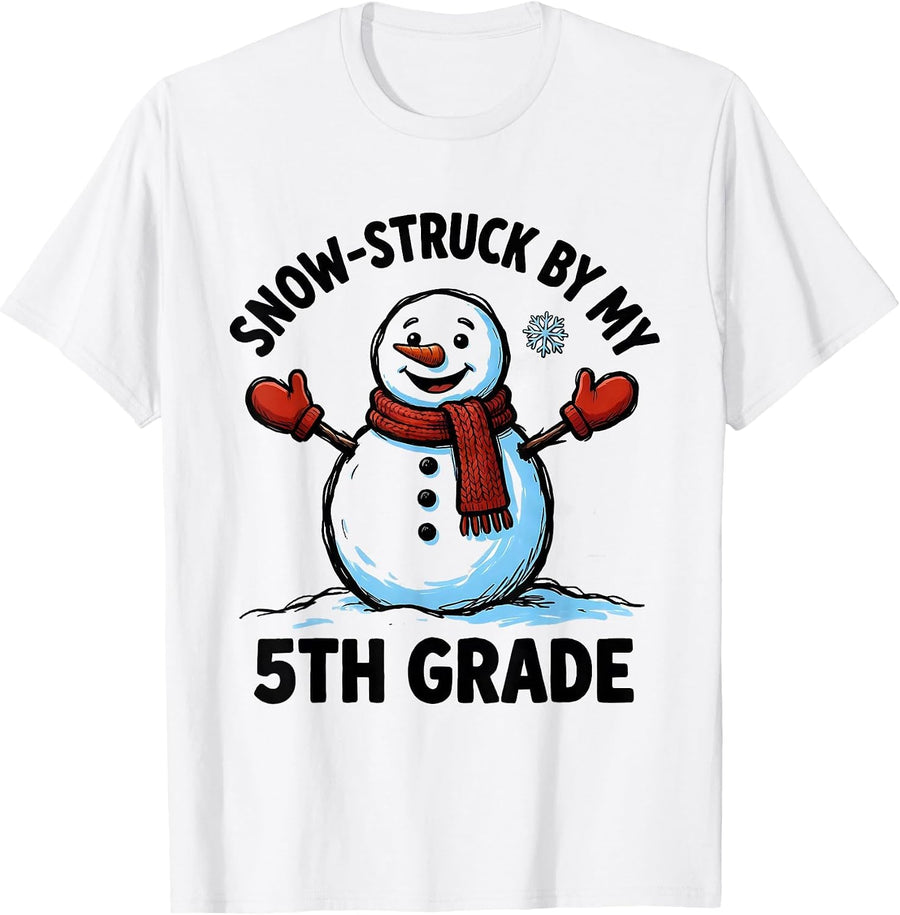 Men's Snow-Struck By My 5th Grade Funny Teacher Christmas Winter T-Shirt - White
