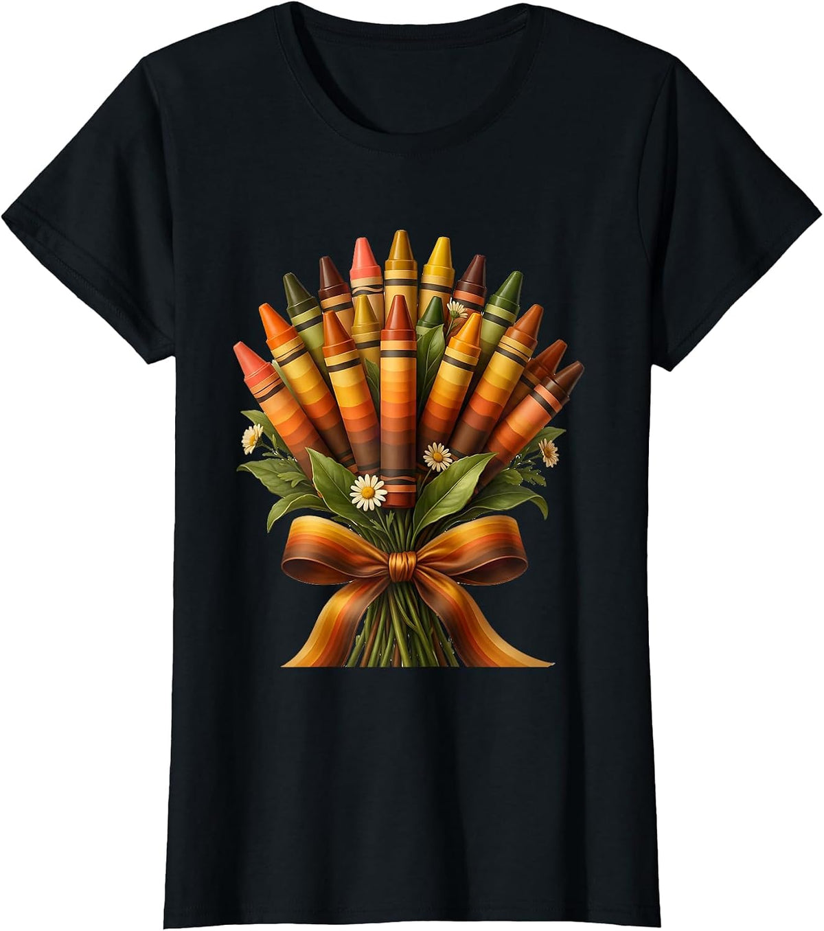 Crayon Bouquet Daycare Teacher Graphic Tee T-Shirt - Black