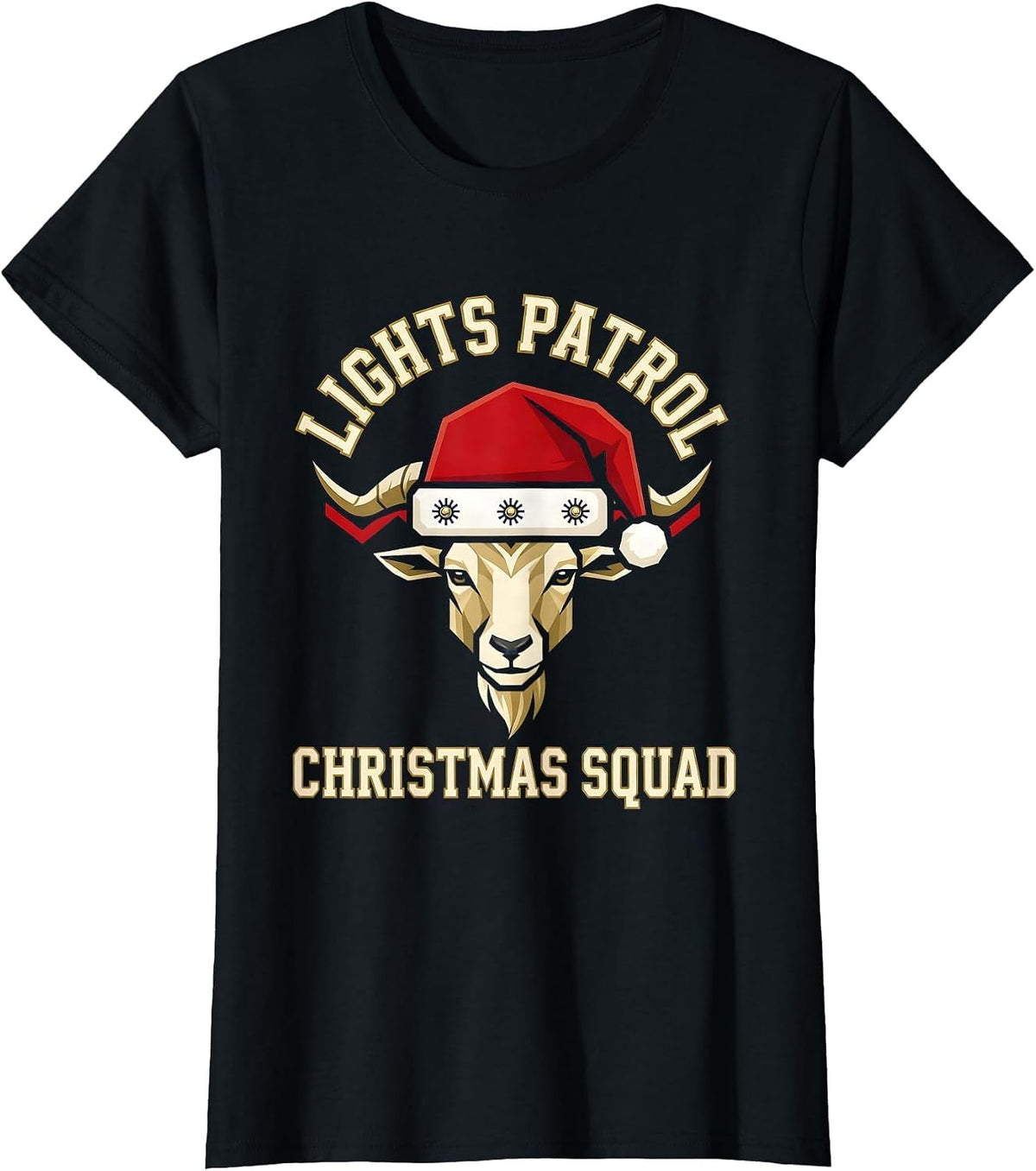 Lights Patrol Christmas Squad Sports Goat Lover Santa Hat T-Shirt - Black