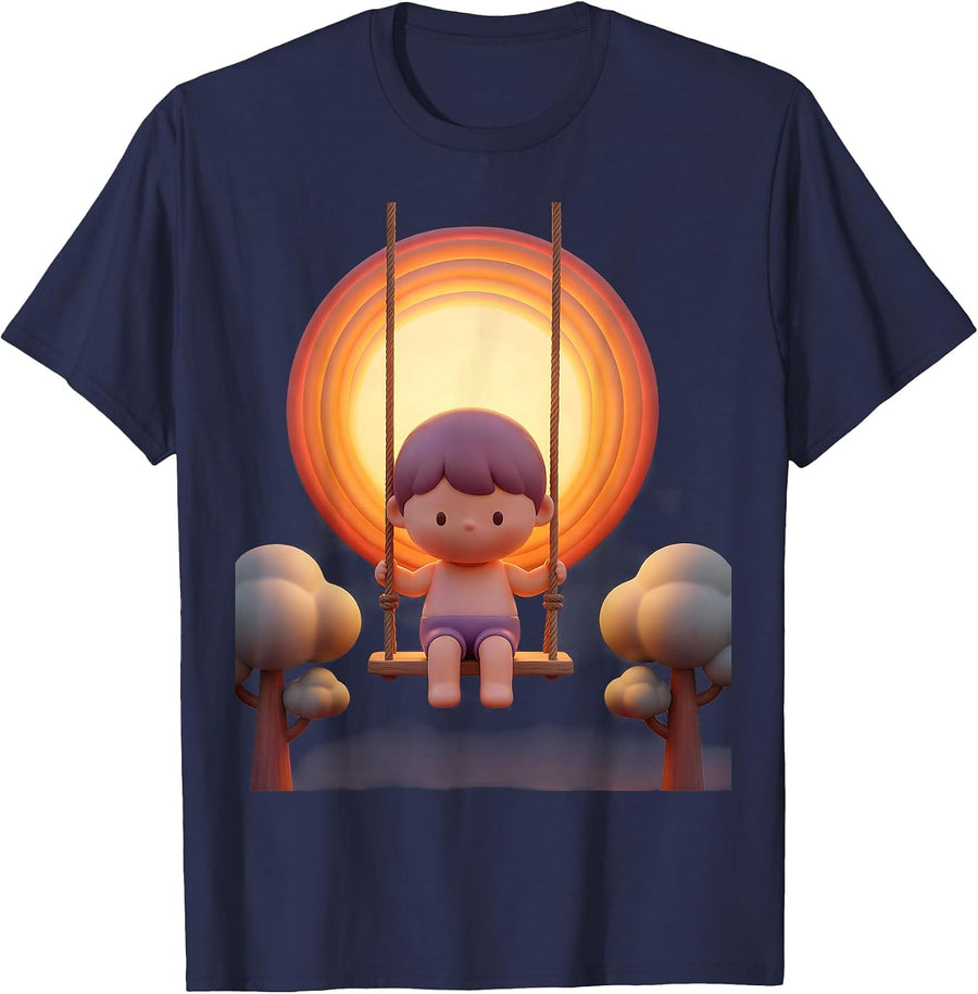 Autism Awareness Lone Swing Sunset Illustration T-Shirt - Navy Blue