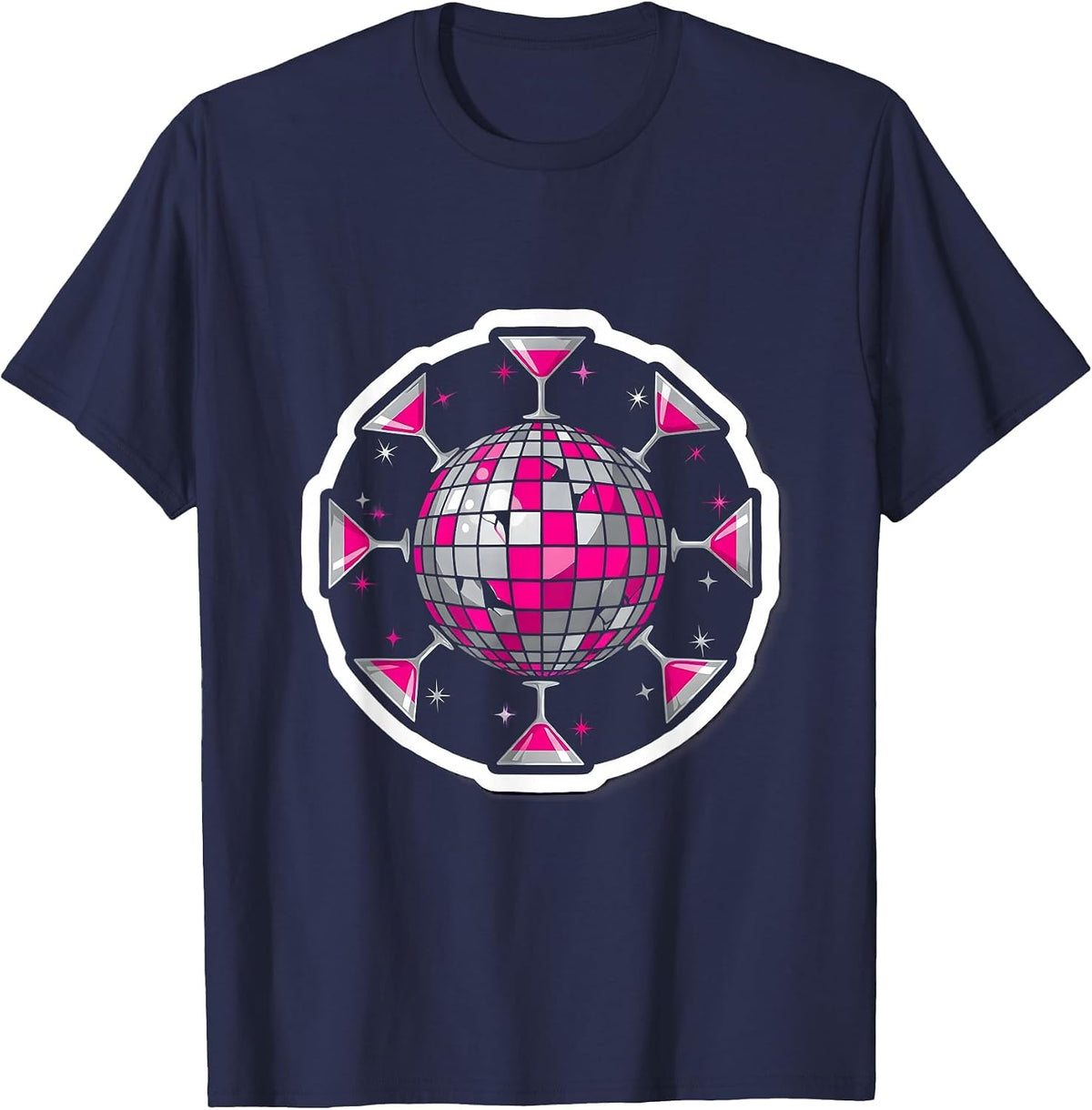 Disco Ball Cocktails Bachelorette Party Graphic T-Shirt - Navy Blue