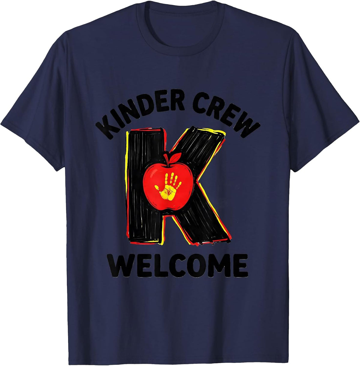Kinder Crew Welcome Playful Kindergarten Teacher Back To T-Shirt - Navy Blue