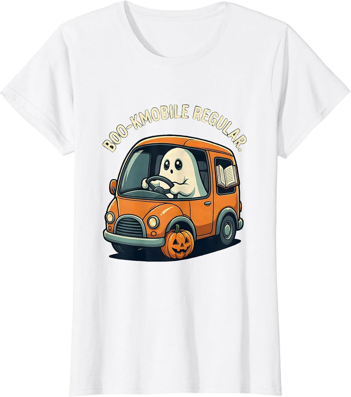Boo-kmobile Regular Funny Ghost Book Lover Halloween Reading T-Shirt - White