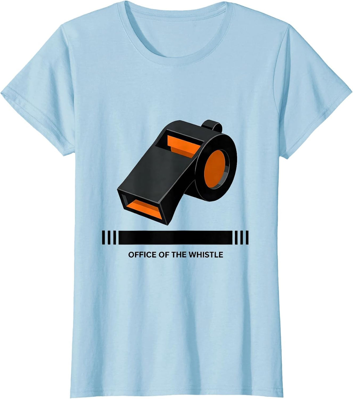 Women's Office Of The Whistle Brutalist PE Teacher Gym Humor Back T-Shirt - Baby Blue