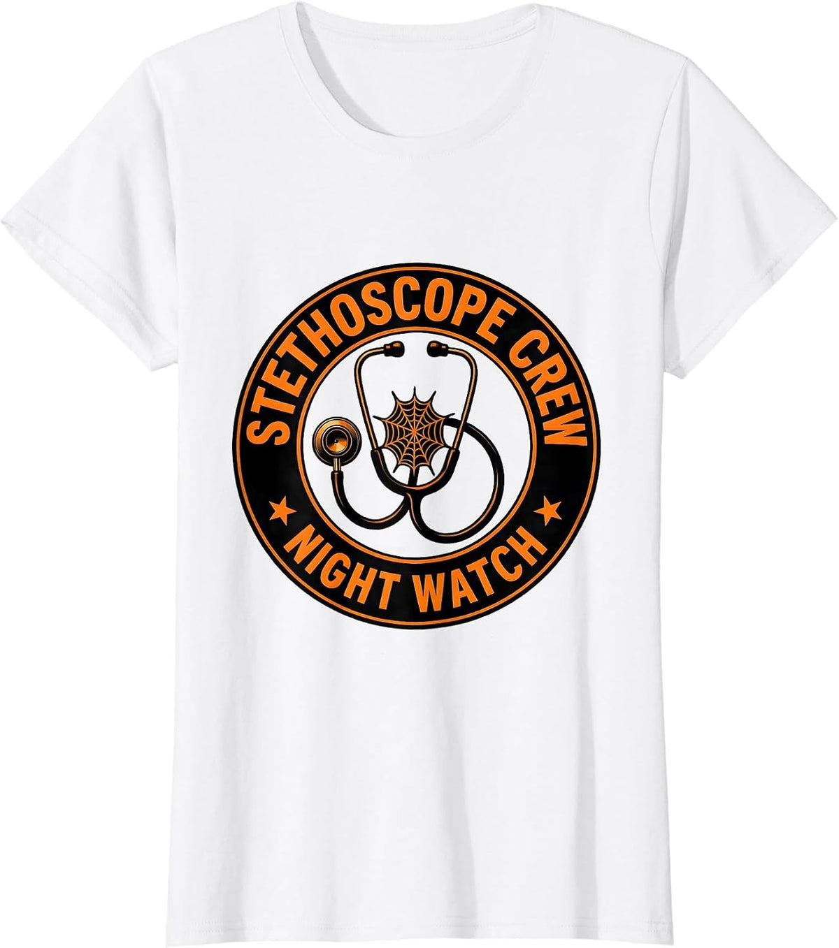 Stethoscope Crew Night Watch Funny Respiratory Therapist T-Shirt - White
