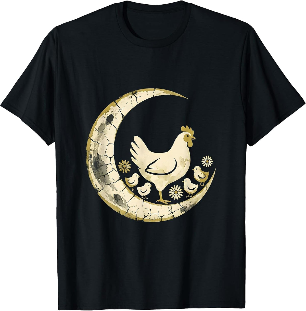 Men's Mother Hen and Chicks Illustration T-Shirt - Black