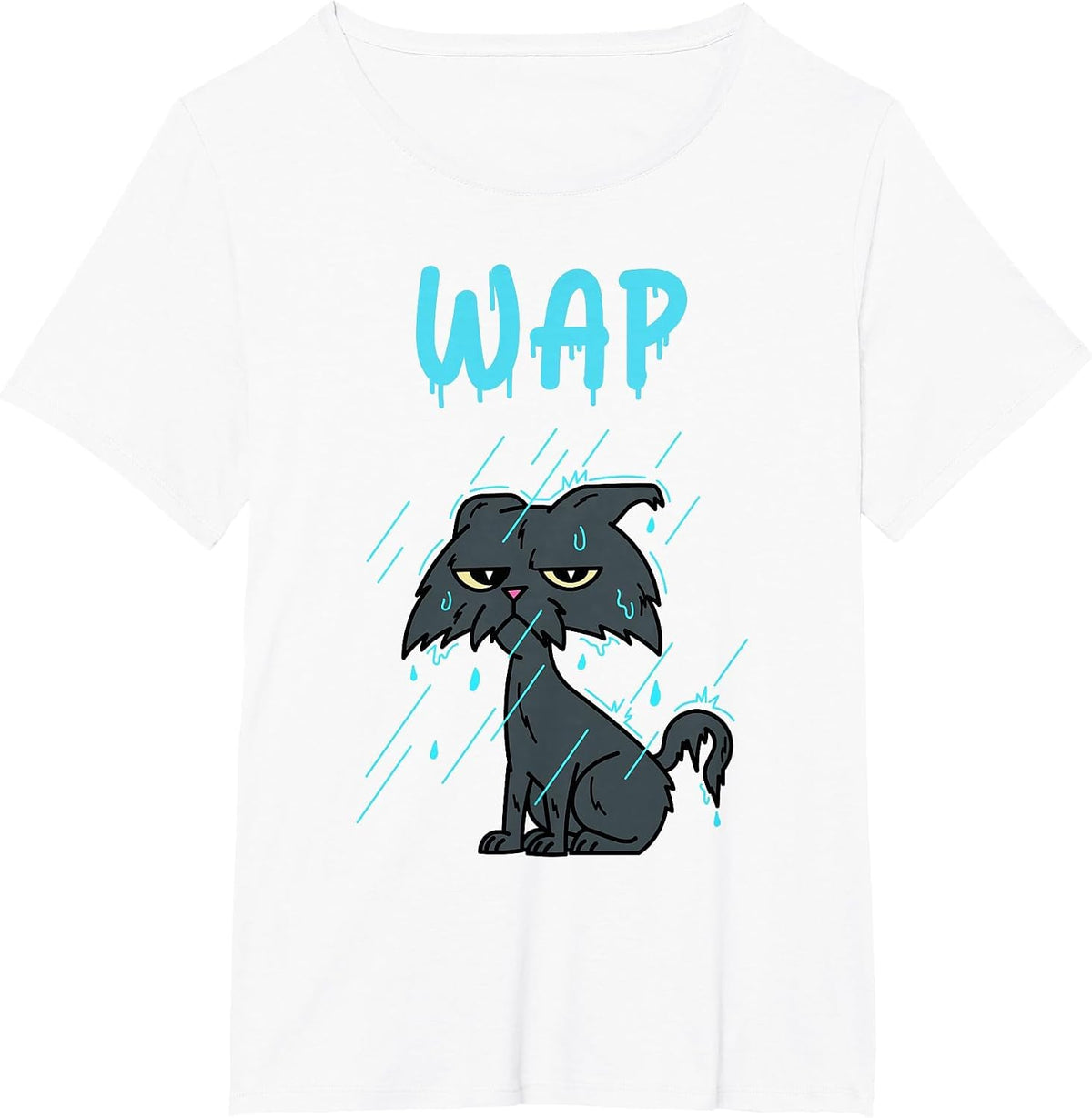 Wet Cat – WAP – with Kitty in The Rain T-Shirt - White