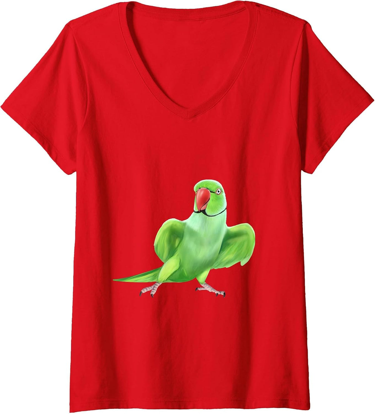 Women's Indian Ringneck Parrot Bird V-Neck T-Shirt - Red