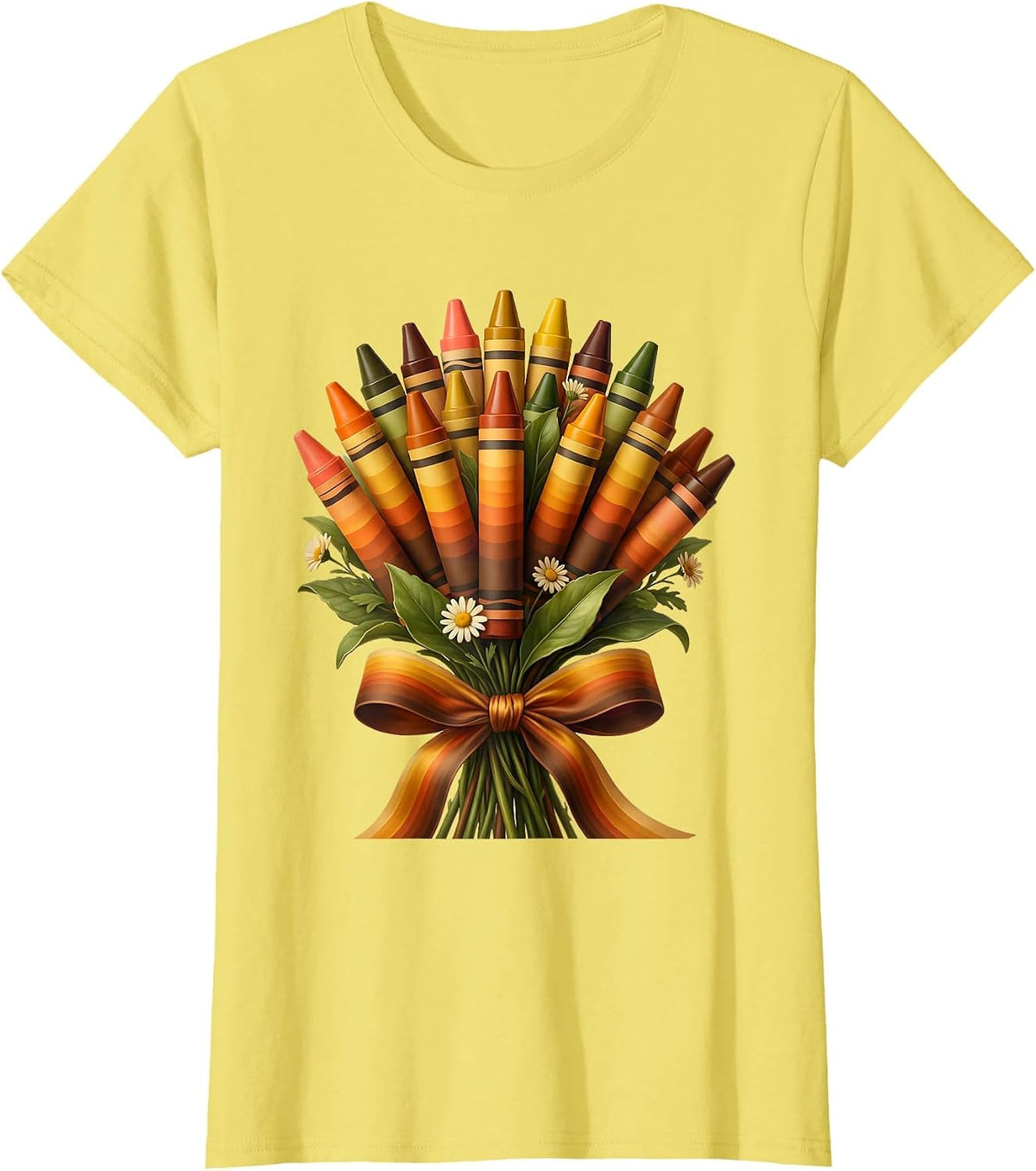 Crayon Bouquet Daycare Teacher Graphic Tee T-Shirt - Lemon Yellow