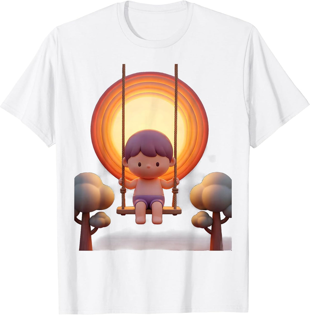 Autism Awareness Lone Swing Sunset Illustration T-Shirt - White