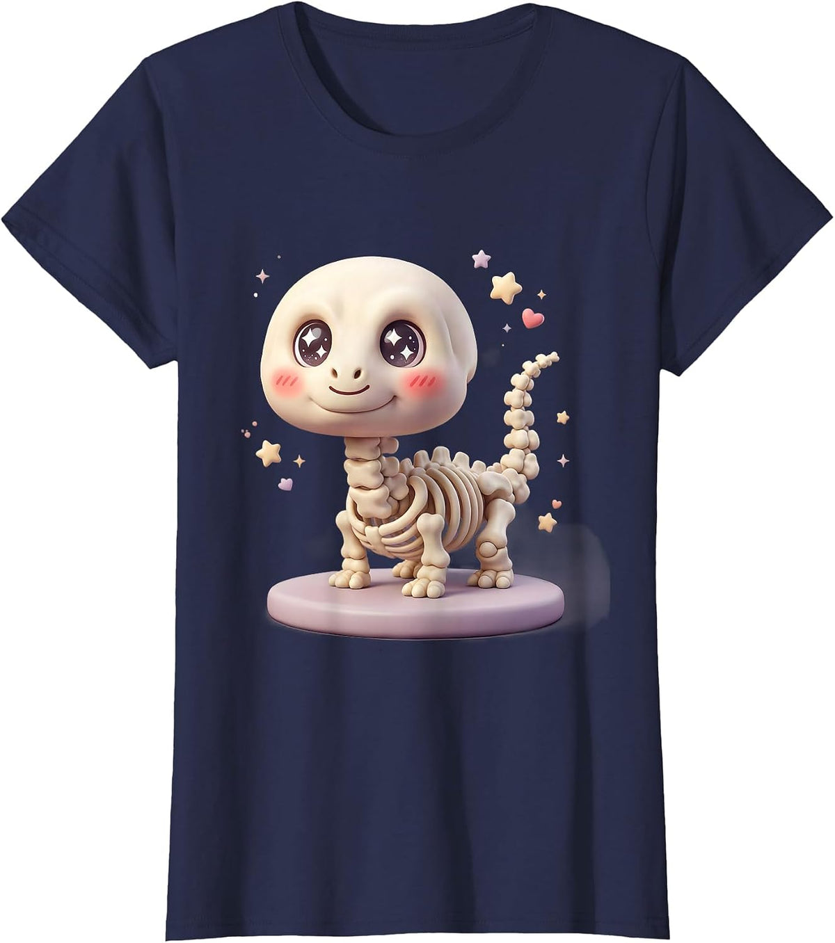 Women's Brachiosaurus Skeleton Museum Spotlight Dinosaur T-Shirt - Navy Blue
