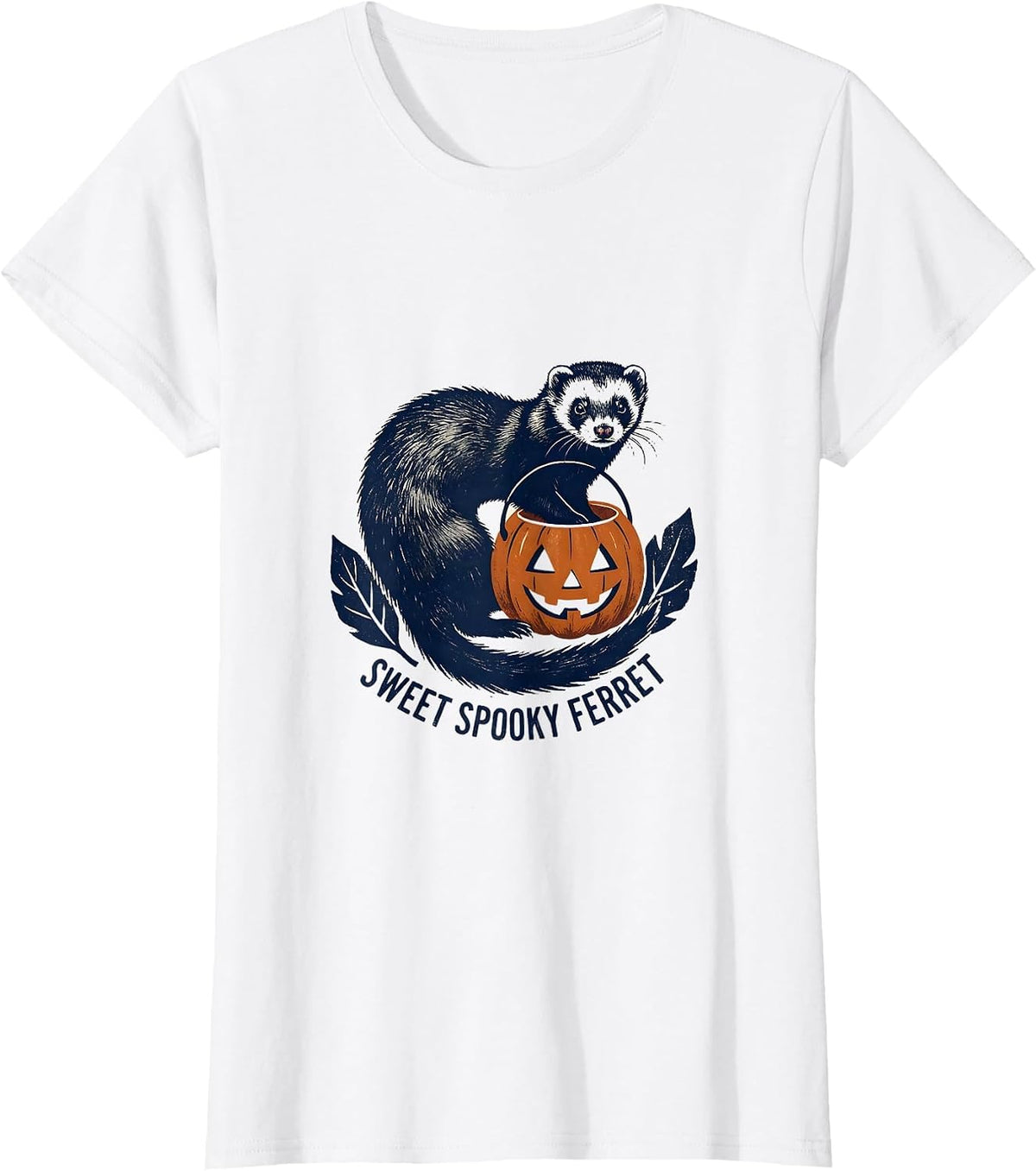 Sweet Spooky Ferret Rubber Stamp Halloween Cute Kids Humor T-Shirt - White