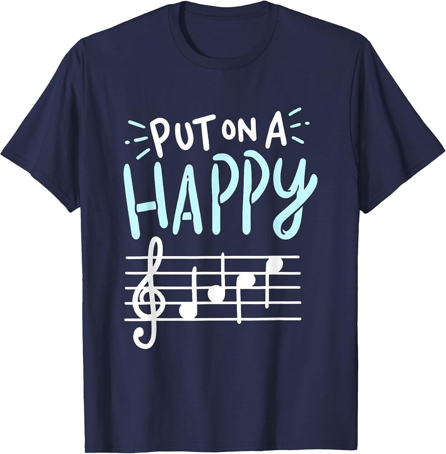 Put On A Happy Face Music - Funny Music Teacher T-Shirt - Navy Blue