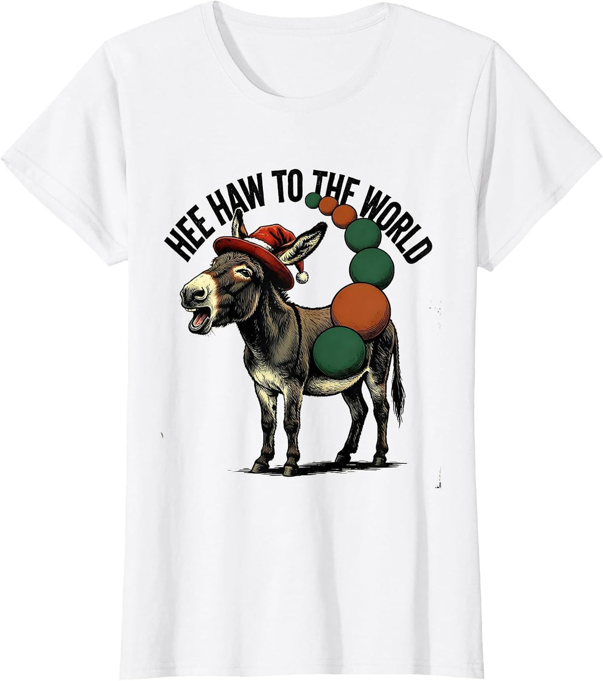 Women's Hee Haw To The World Vintage Donkey Santa Hat Farm Animal T-Shirt - White